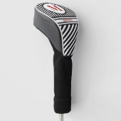 Gepersonaliseerde monogram Naam Zwart wit Rood Golfheadcover (Schuin)