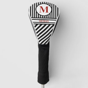 Gepersonaliseerde monogram Naam Zwart wit Rood Golfheadcover