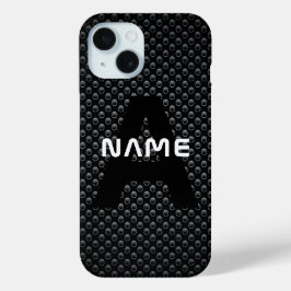 Gepersonaliseerde Monogram Naam Zwart-Wit Textuur iPhone 15 Case