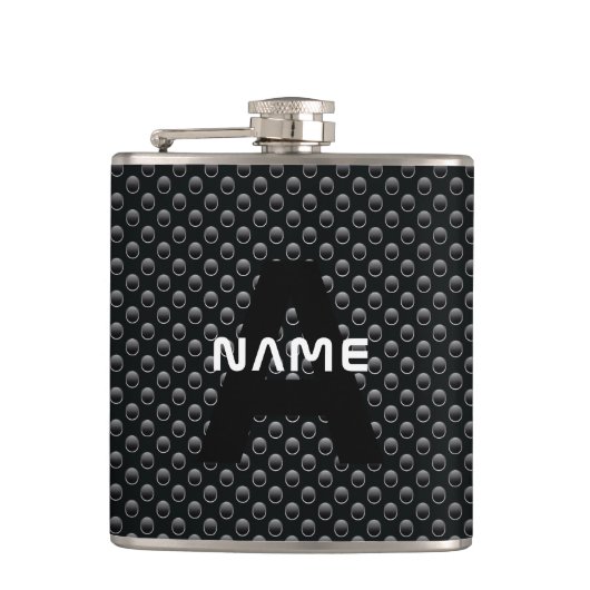 Gepersonaliseerde Monogram Naam Zwart-Wit Textuur Heupfles (Voorkant)