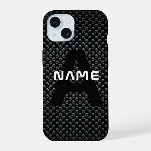 Gepersonaliseerde Monogram Naam Zwart-Wit Textuur iPhone 15 Case (Achterkant)