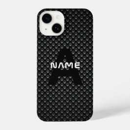 Gepersonaliseerde Monogram Naam Zwart-Wit Textuur iPhone 14 Hoesje