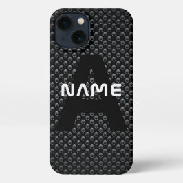Gepersonaliseerde Monogram Naam Zwart-Wit Textuur iPhone 13 Hoesje