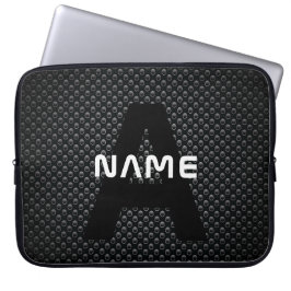 Gepersonaliseerde Monogram Naam Zwart-Wit Textuur Laptop Sleeve