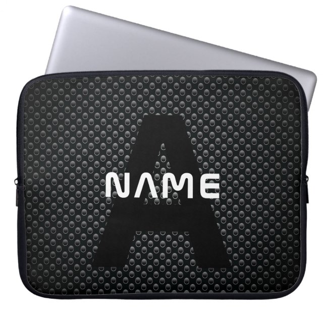 Gepersonaliseerde Monogram Naam Zwart-Wit Textuur Laptop Sleeve (Voorkant)
