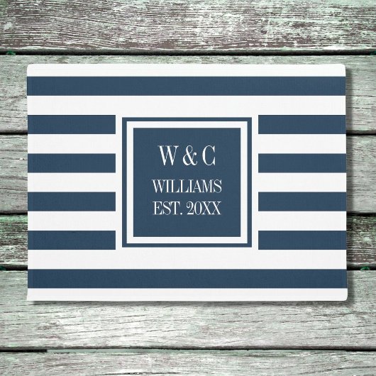 Gepersonaliseerde Monogram Navy Blue Stripe Deurmat