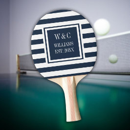 Gepersonaliseerde Monogram Navy Blue Stripe Tafeltennisbatje