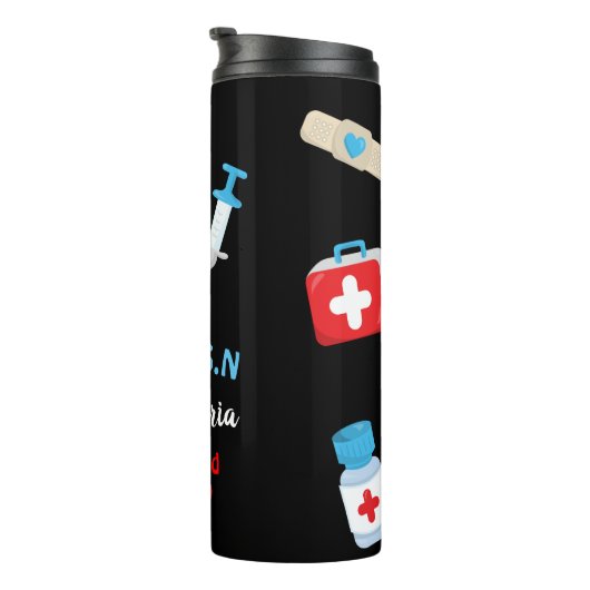 Gepersonaliseerde Monogram Nurse Art Design Grappi Thermosbeker (Geroteerd rechts)