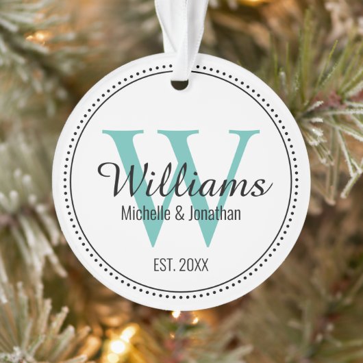 Gepersonaliseerde Monogram Pas getrouwd Blauwgroen Ornament (Boom)