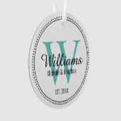 Gepersonaliseerde Monogram Pas getrouwd Blauwgroen Ornament (voorkant)