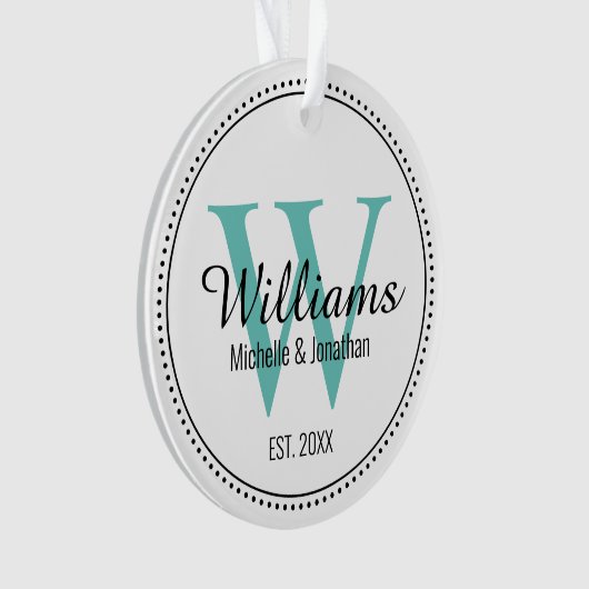 Gepersonaliseerde Monogram Pas getrouwd Blauwgroen Ornament (voorkant)
