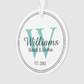 Gepersonaliseerde Monogram Pas getrouwd Blauwgroen Ornament (voorkant)