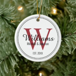 Gepersonaliseerde Monogram Pas getrouwd Rode Melk Keramisch Ornament