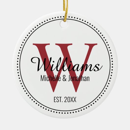 Gepersonaliseerde Monogram Pas getrouwd Rode Melk Keramisch Ornament (Voorkant)