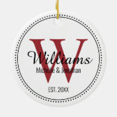 Gepersonaliseerde Monogram Pas getrouwd Rode Melk Keramisch Ornament (Achterkant)