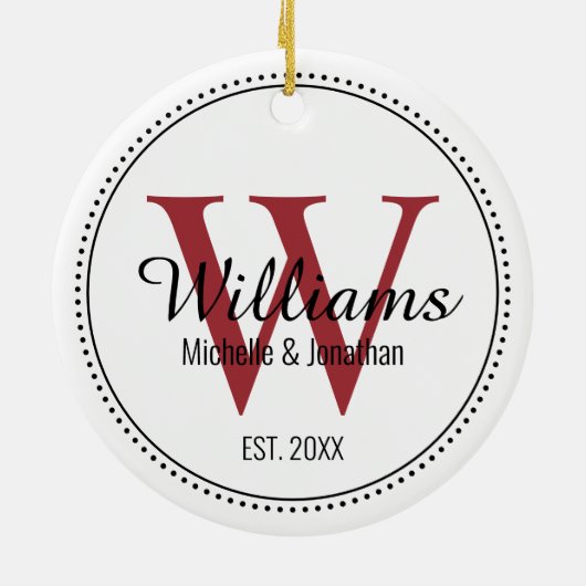 Gepersonaliseerde Monogram Pas getrouwd Rode Melk Keramisch Ornament (Achterkant)