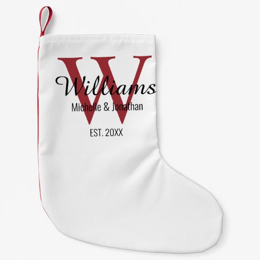 Gepersonaliseerde Monogram Pas getrouwd Rood Kleine Kerstsok (Voorkant)