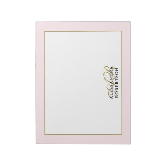 Gepersonaliseerde Monogram Pastel Roze Goud Kallig Notitieblok (Linkerzijde)