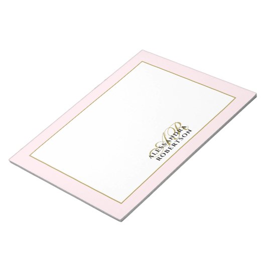 Gepersonaliseerde Monogram Pastel Roze Goud Kallig Notitieblok (Schuin)