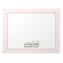 Gepersonaliseerde Monogram Pastel Roze Goud Kallig Notitieblok
