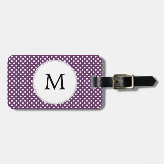 Gepersonaliseerde Monogram Polka-stippen paars en Bagagelabel (Voorkant horizontaal)