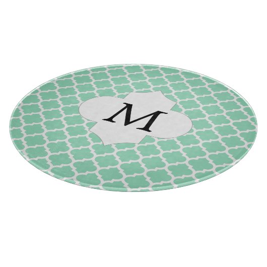Gepersonaliseerde Monogram Quatrefoil Mint en Wit Snijplank (Hoek)