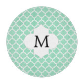Gepersonaliseerde Monogram Quatrefoil Mint en Wit Snijplank (Voorkant)