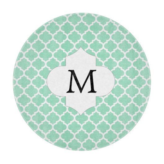 Gepersonaliseerde Monogram Quatrefoil Mint en Wit Snijplank (Voorkant)