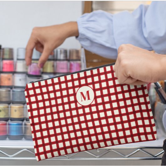 Gepersonaliseerde Monogram Red Gingham vrouwelijke Etui