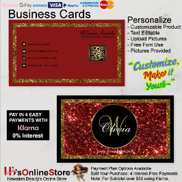 Gepersonaliseerde Monogram Red Gold Glitter QR Cod Visitekaartje