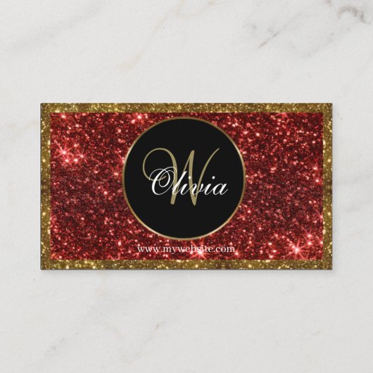 Gepersonaliseerde Monogram Red Gold Glitter QR Cod Visitekaartje (Achterkant)