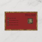Gepersonaliseerde Monogram Red Gold Glitter QR Cod Visitekaartje (Voorkant)