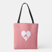 Gepersonaliseerde monogram rode witte strepen wink tote bag (Achterkant)