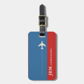 Gepersonaliseerde Monogram Rood & Blauw / Vliegtui Bagagelabel (Voorkant verticaal)