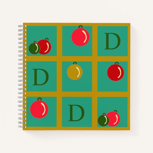 Gepersonaliseerde Monogram Rood Groen, Goud Orname Notitieboek (Voorkant)