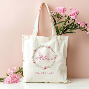 Gepersonaliseerde Monogram roze bloemen Tote Bag