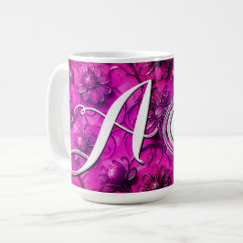 Gepersonaliseerde Monogram Roze Bloemen voor Haar Koffiemok