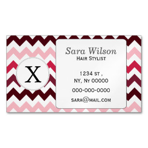 Gepersonaliseerde Monogram Roze Chevron ZigZag Pat Magnetisch Visitekaartje