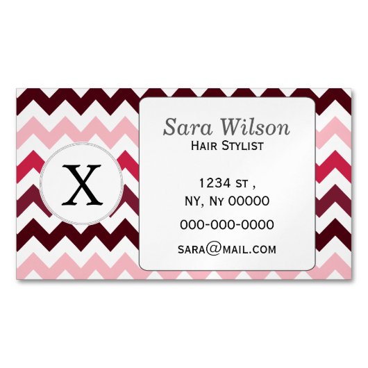 Gepersonaliseerde Monogram Roze Chevron ZigZag Pat Magnetisch Visitekaartje (Voorkant)