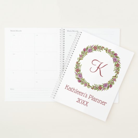 Gepersonaliseerde monogram roze en groene flora Wr Planner (Display)