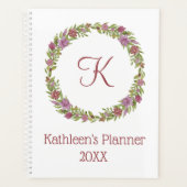 Gepersonaliseerde monogram roze en groene flora Wr Planner (Voorkant)