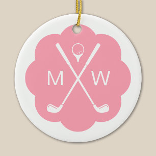 Gepersonaliseerde Monogram Roze Golf Keramisch Ornament