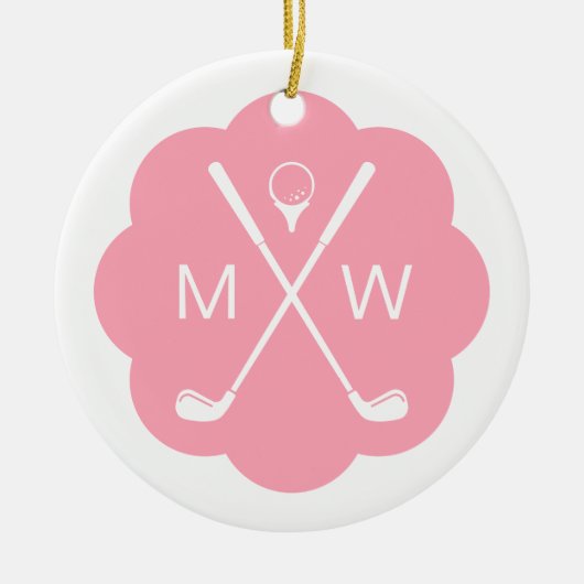 Gepersonaliseerde Monogram Roze Golf Keramisch Ornament (Voorkant)