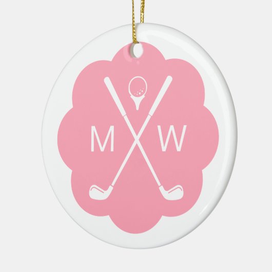 Gepersonaliseerde Monogram Roze Golf Keramisch Ornament (Links)