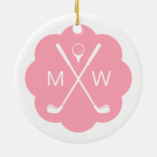 Gepersonaliseerde Monogram Roze Golf Keramisch Ornament (Achterkant)