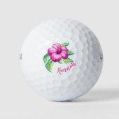 Gepersonaliseerde Monogram Roze Hibiscus Bloemenei Golfballen (Voorkant)