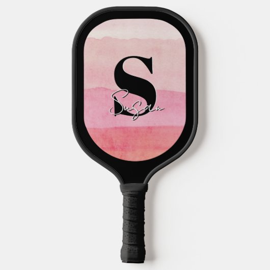 Gepersonaliseerde Monogram Roze Script Naam Pickleball Paddle (Achterkant)