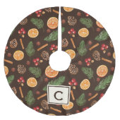 Gepersonaliseerde Monogram Rustieke Botanische Ker Kerstboom Rok (Voorkant)