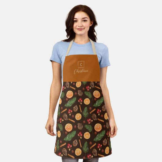 Gepersonaliseerde Monogram Rustieke Botanische Ker Schort (Gedragen)