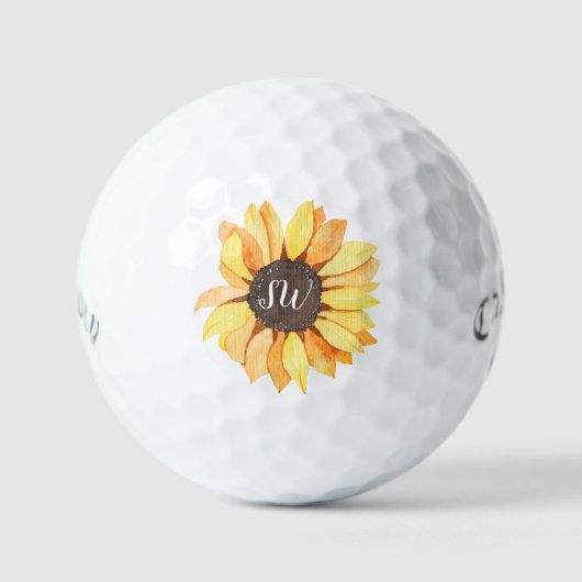 Gepersonaliseerde Monogram Rustige Zonnebloem Golfballen (Voorkant)